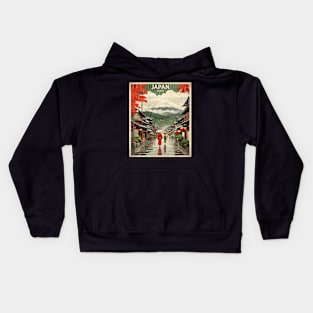 Kyoto Japan Rainy Day Vintage Travel Tourism Kids Hoodie